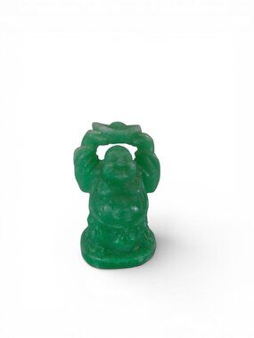 Unmarked Green Small Resin Laughing Buddha Figurine Feng Shui Carved Religious